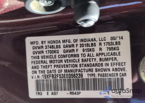 2014 Honda Civic Lx from USA, damaged, VIN 19XFB2F53EE056239